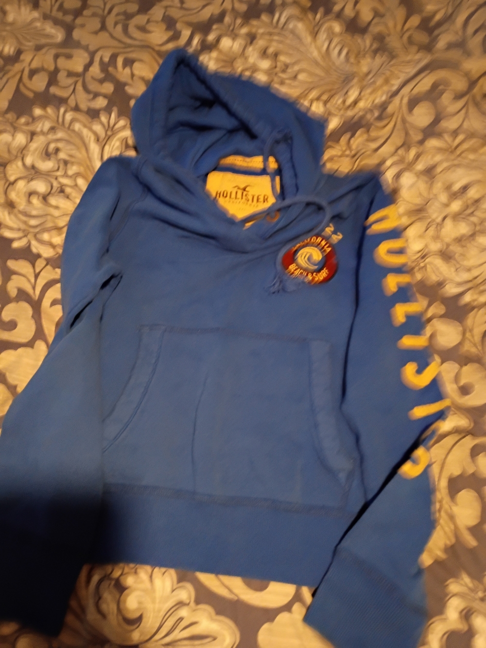 Hollister Royal Blue Pullover Hoodie with Yellow Script